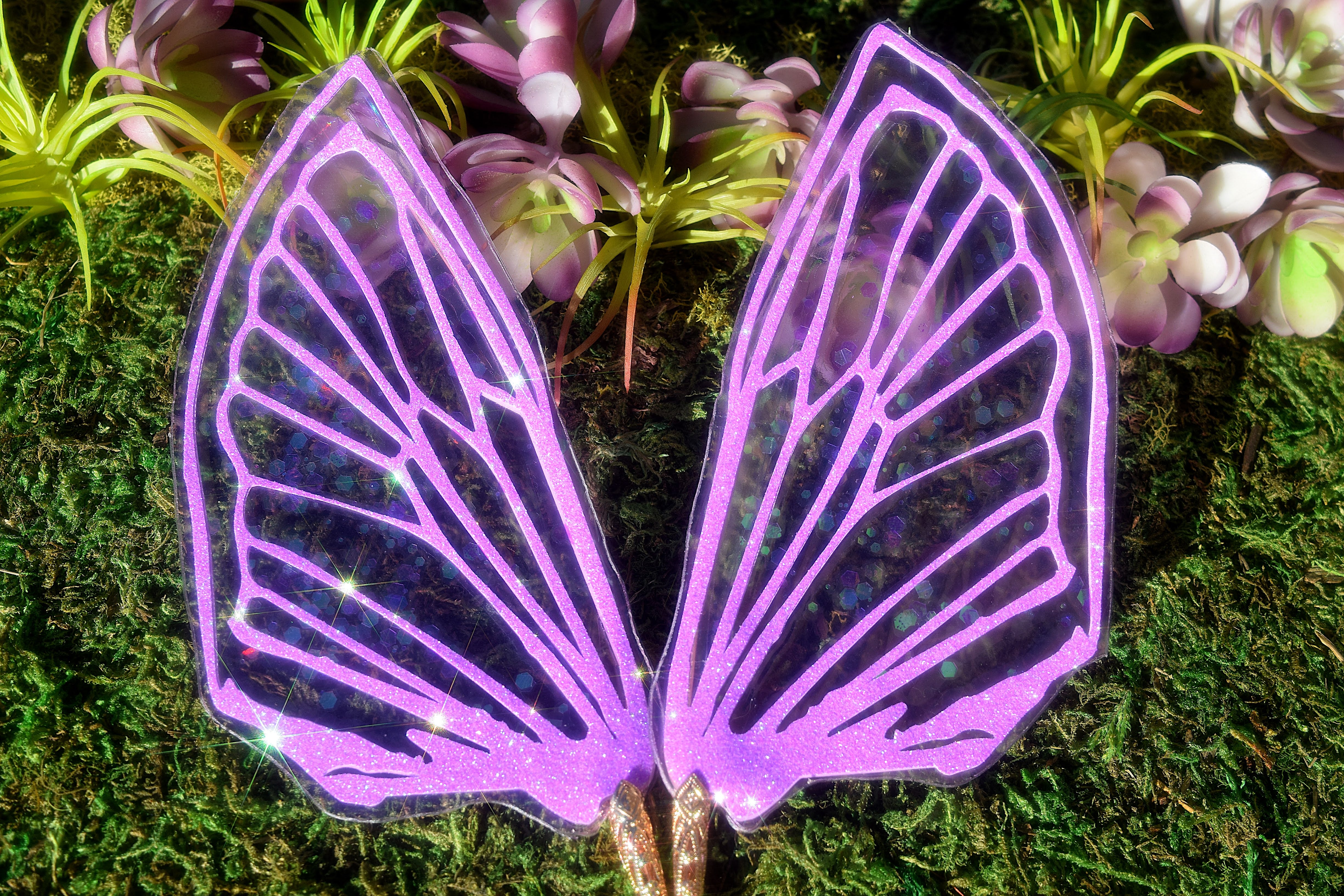 Glass Fairy Wing Hair Sticks - Lilac